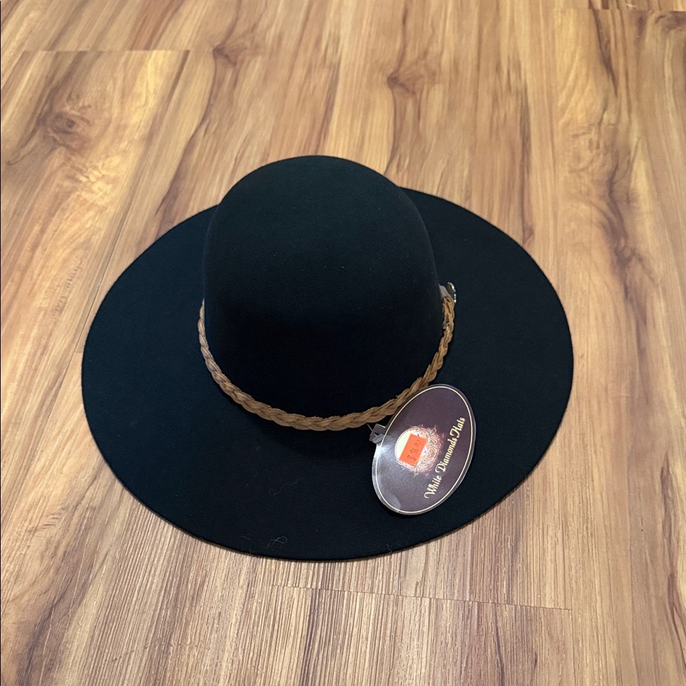 Black Womans floppy Hat with Brown Braided Band